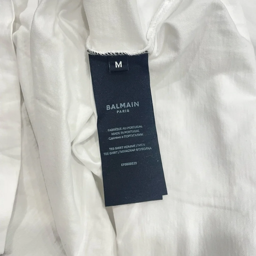 Balmain White Tee with Navy Tag - Picture 4 of 4